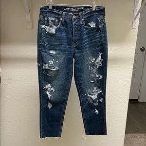 American Eagle Outfitters Men's Dark Blue Distressed Jeans